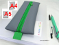 Mobile Preview: Mäppchen mit Gummiband, A5/A4 Kalender Büro-Ordner, Kunstleder grau, Zipper grün, by BuntMixxDesign